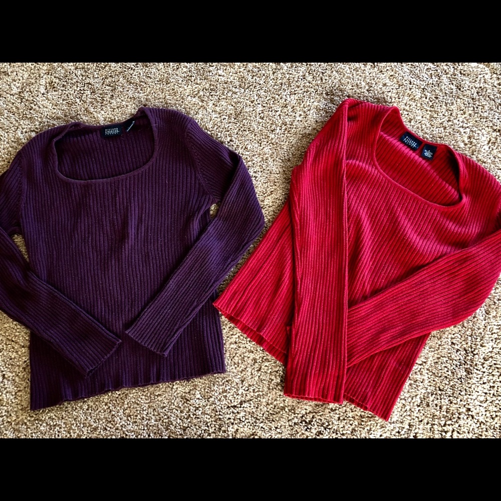 Two knit long sleeve shirts.